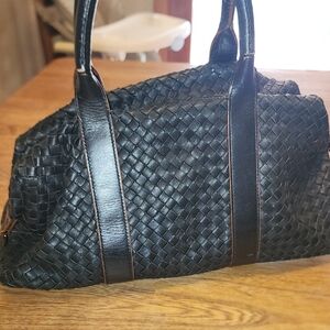 Christopher Kon Black Woven Leather Bag- No Shoulder Strap